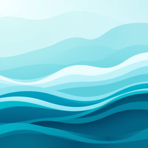 Create an illustration of stylized ocean waves in varying shades of blue and turquoise with a smooth gradient effect, capture from a top-down view using a DSLR camera at f/8 aperture, ISO 100, 50mm lens, and soft natural lighting to enhance image quality.
