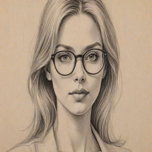 Exquisite Deborah Kara Unger, pencil sketch, portrait of Captivating woman 1969s in glasses, hair style beatnik, outline, clear lines, fine lines, 8k
