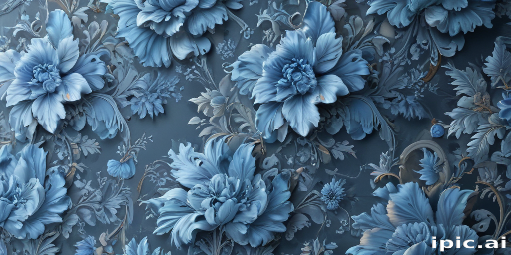 Elegant Blue Floral Pattern with Intricate Details and Textures on Dark ...