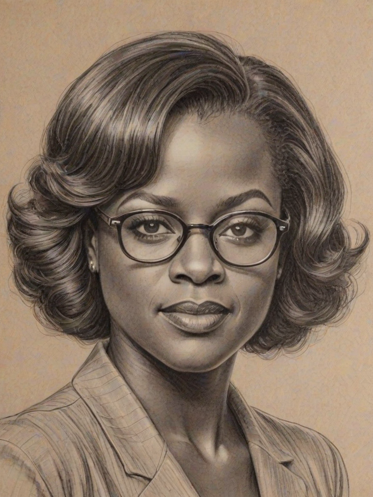 Lovely Viola Davis, pencil sketch, portrait of Bewitching woman 1940s in glasses, hair style beatnik, outline, clear lines, fine lines, 8k