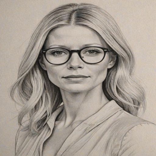 Comely Gwyneth Paltrow, pencil sketch, portrait of Dazzling woman 1936s in glasses, hair style beatnik, outline, clear lines, fine lines, 8k
