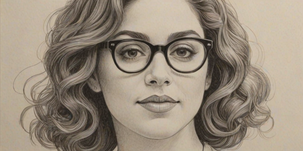 Alluring Marissa Jaret Winokur, pencil sketch, portrait of Attractive woman 1924s in glasses, hair style beatnik, outline, clear lines, fine lines, 8k