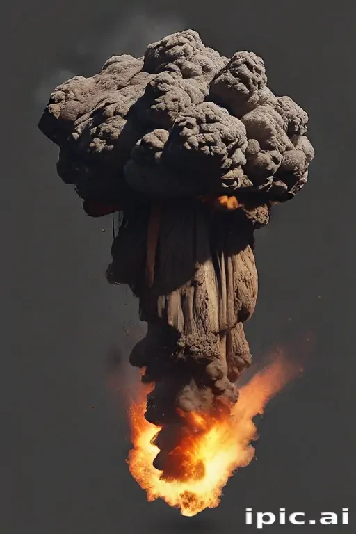 Volcanic Head Exploding Massive Volcanic Eruption Producing Dark Ash Clouds and Fiery Explosion