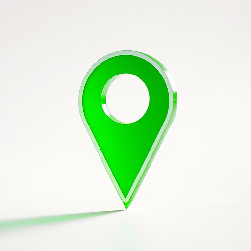 Create a high-resolution image of a green location pin icon with a white outline, using a macro lens with an aperture of f/2.8, a shutter speed of 1/60s, and ISO 100, in a soft natural light setting with a clean, minimalistic background to enhance clarity and detail.