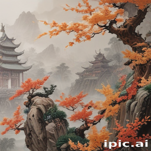 Serene Autumn Landscape with Vibrant Orange Trees and Traditional ...