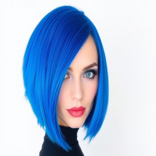Electric blue bob with blunt ends and a side part, the Sapphire Shock style captivates with its bold color and precision cut, perfect for avant-garde fashion enthusiasts