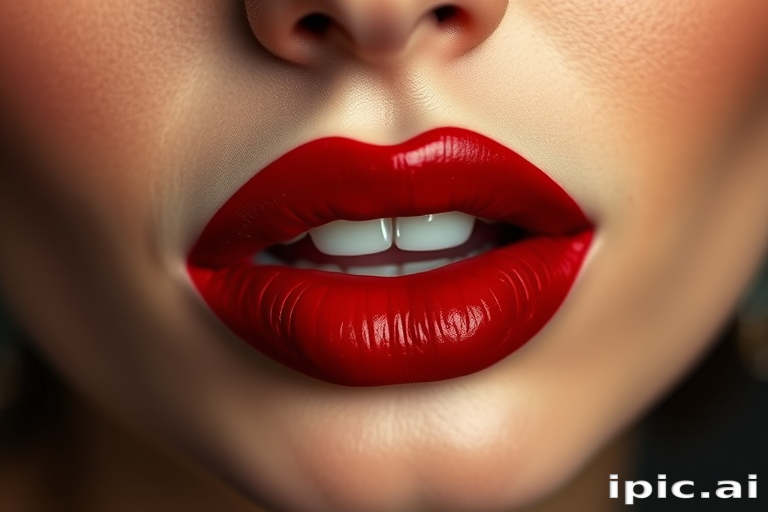 Seductive deep red lips with a velvety matte finish, channeling classic Hollywood glamour and timeless sophistication