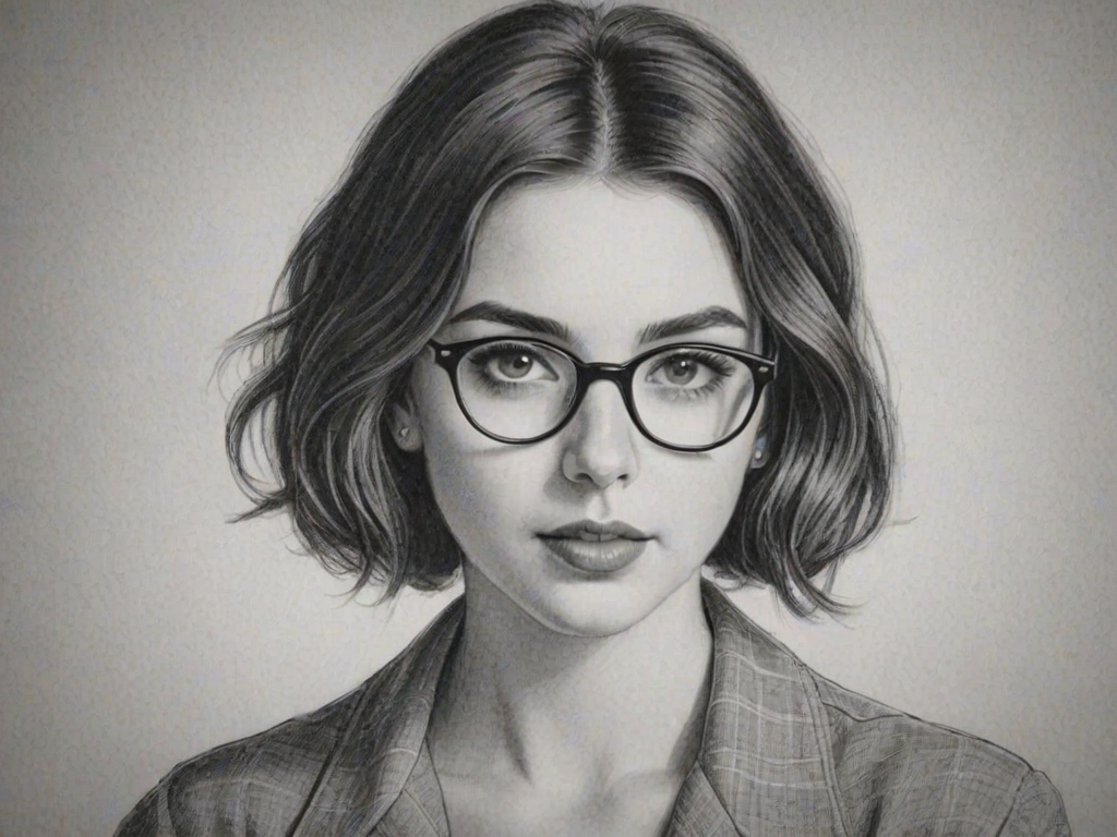 Charming Adelaide Kane, pencil sketch, portrait of Beauteous woman 1929s in glasses, hair style beatnik, outline, clear lines, fine lines, 8k