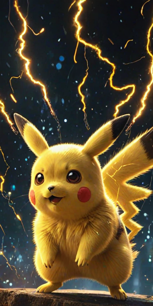 auralora,the image features a pikachu. it is surrounded by an aura of electric sparks with intricate,yellow glow