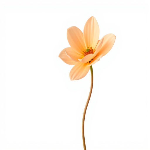 Generate a high-resolution image of a stylized flower illustration with a peach-colored blossom and a light brown stem, taken with a DSLR camera at f/2.8, 1/100 sec shutter speed, ISO 100, using a soft natural light setup for a clean, minimalistic look.