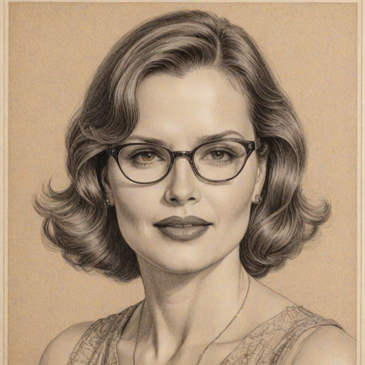 Attractive Geena Davis, pencil sketch, portrait of Dazzling woman 1927s in glasses, hair style beatnik, outline, clear lines, fine lines, 8k