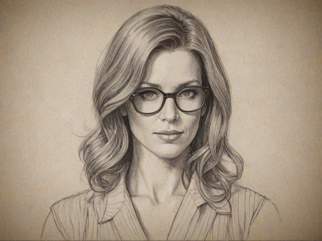 Fetching Poppy Montgomery, pencil sketch, portrait of Enticing woman 1928s in glasses, hair style beatnik, outline, clear lines, fine lines, 8k