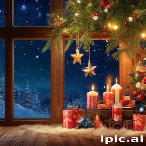 Cozy Winter Evening View with Christmas Decorations and Festive Candles