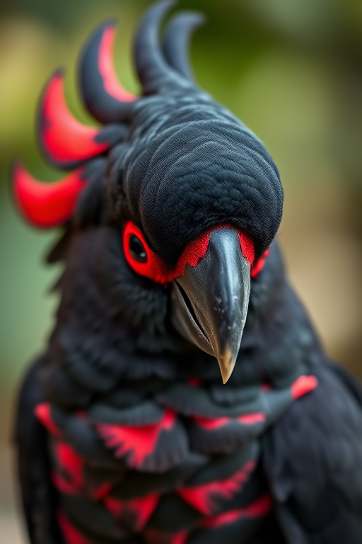 capture a close-up shot of a black-capped cockatoo with vibrant plumage and striking features using a DSLR camera, aperture f/2.8, shutter speed 1/500s, ISO 200, natural light, focused on the bird's eyes with a blurred background to enhance depth of field