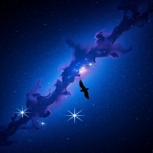 Create a vivid deep space scene showcasing vibrant blue and purple nebulae with shimmering stars, captured with a Canon EOS R5, 24mm lens, f/2.8 aperture, ISO 800, 30-second exposure, clear night sky view, astrophotography style.