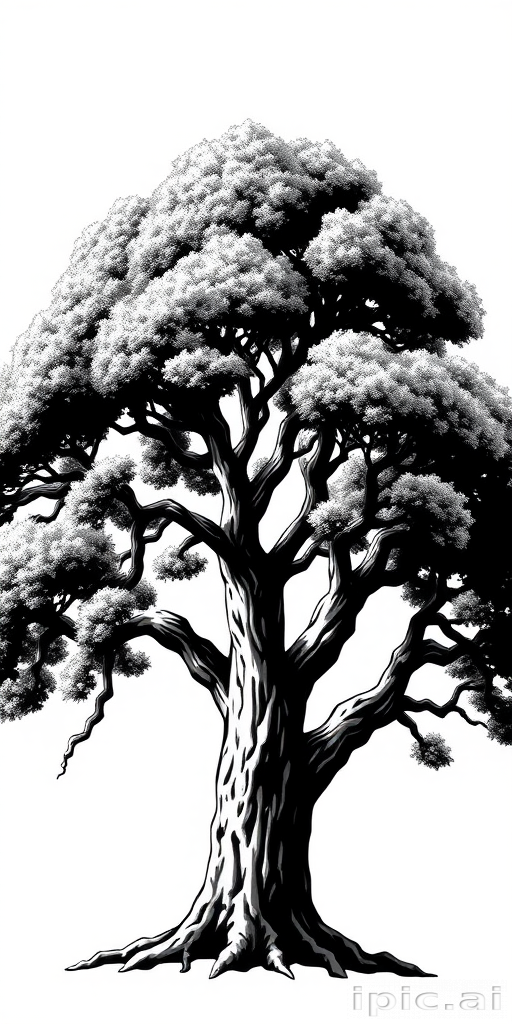oak tree clipart black and white