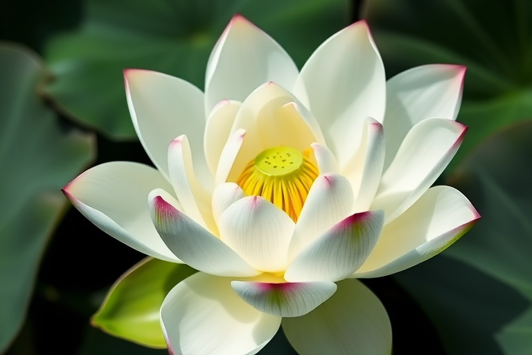 regenerate a minimalist line drawing of a lotus flower with green accents, focus on smooth curves and elegant lines, shot with a macro lens at f/2.8, ISO 100, natural light, top-down view, DSLR camera to enhance detail and quality