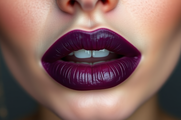 Ombre plum lips gradiate beautifully in the "Twilight Gradient" design, starting with a deep aubergine shade at the outer edges and seamlessly blending into a softer lavender hue at the center, creating a mesmerizing depth and dimension that adds intrigue and sophistication to the overall appearance