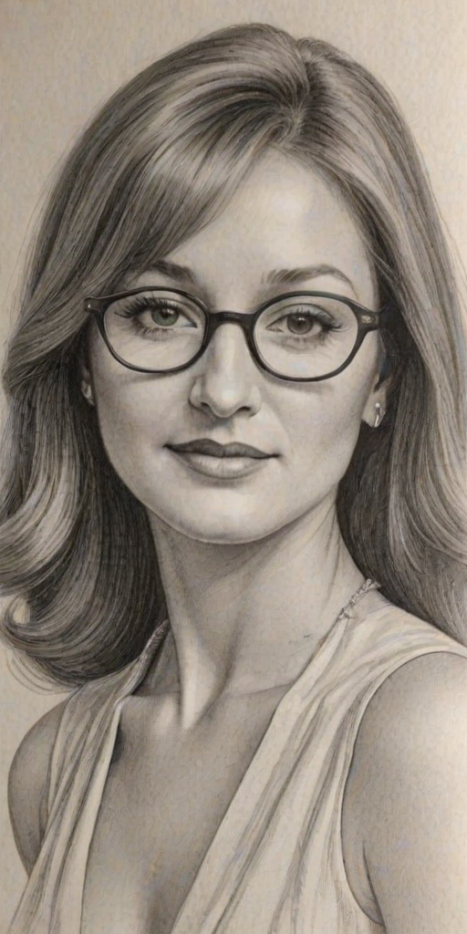 Exquisite Jane Seymour, pencil sketch, portrait of Dazzling woman 1926s in glasses, hair style beatnik, outline, clear lines, fine lines, 8k