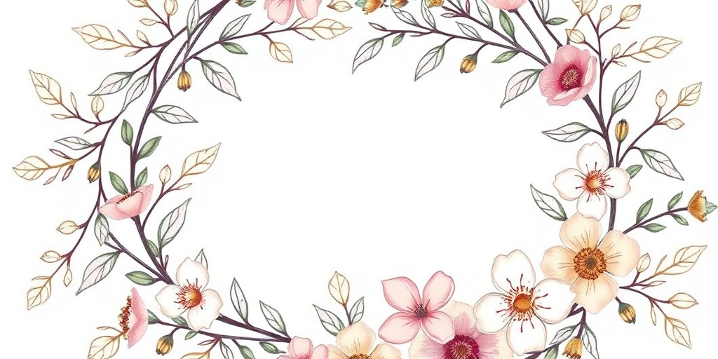 Create a botanical wreath illustration featuring intricate, hand-drawn leaves and flowers in soft pastel colors with a transparent background, captured with a Canon EOS R5 at f/4, ISO 100, using a macro lens for enhanced detail and a soft focus effect.