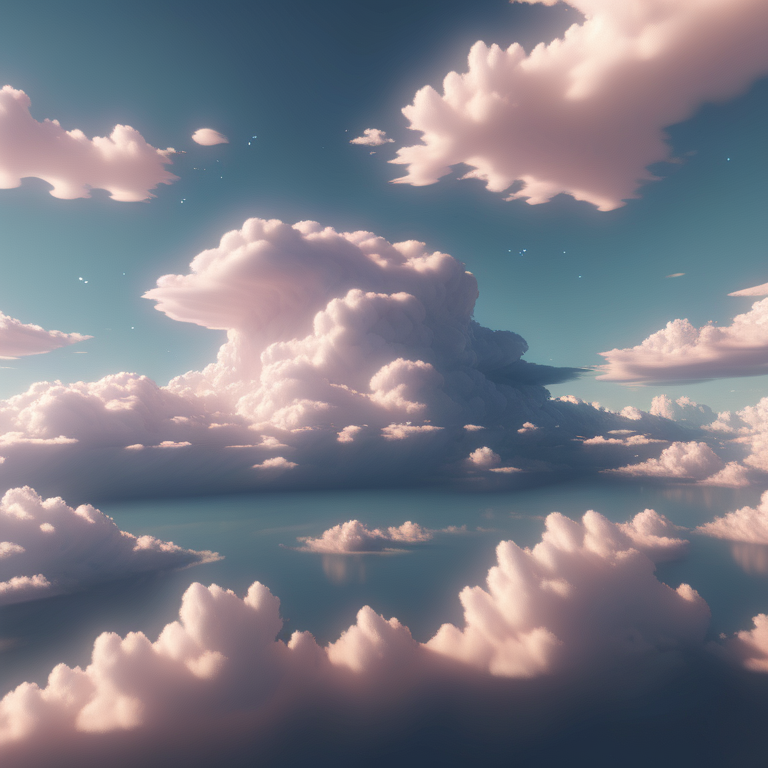 A Serene Sky Filled with Fluffy, Cotton Candy Clouds at Dusk.