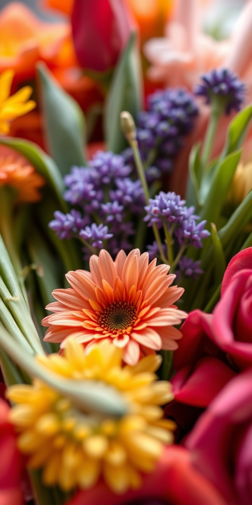Produce arrangement with vibrant colors, high-resolution macro photography, 50mm lens, f/2.8 aperture, natural light, focus on textures and details.