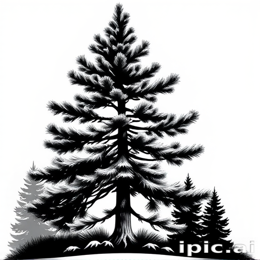 black and white pine tree clipart