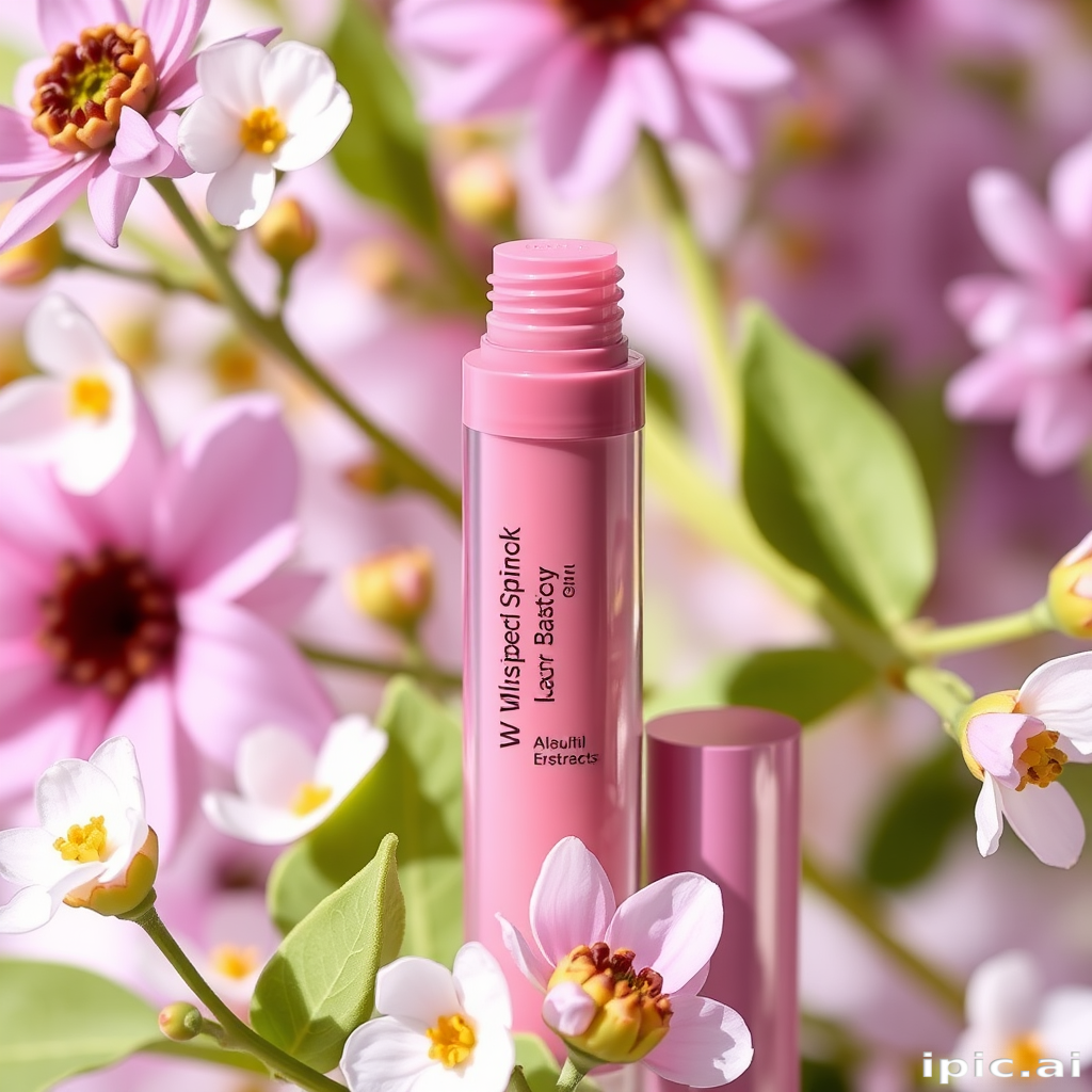 Sheer lilac lip stain "Whisper of Spring" with a natural-looking flush and buildable color, ideal for soft and romantic makeup looks, infused with hydrating floral extracts