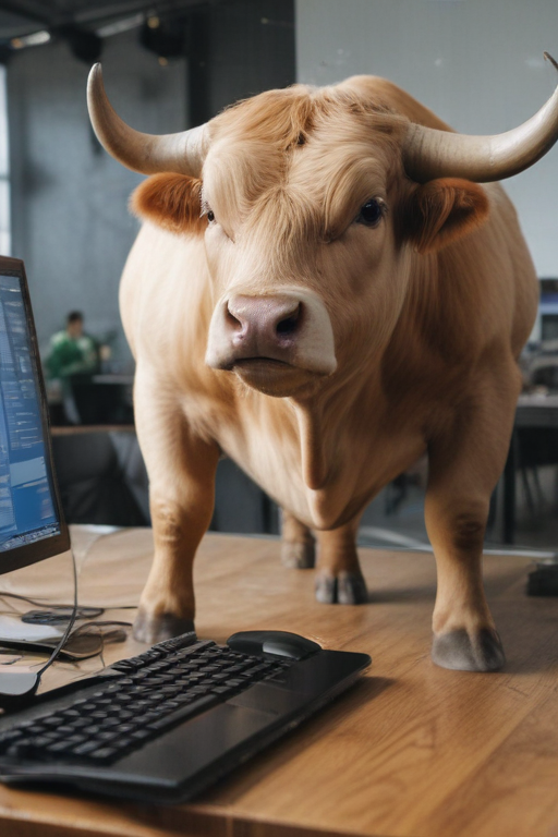 bull, trading stocks, office, computer