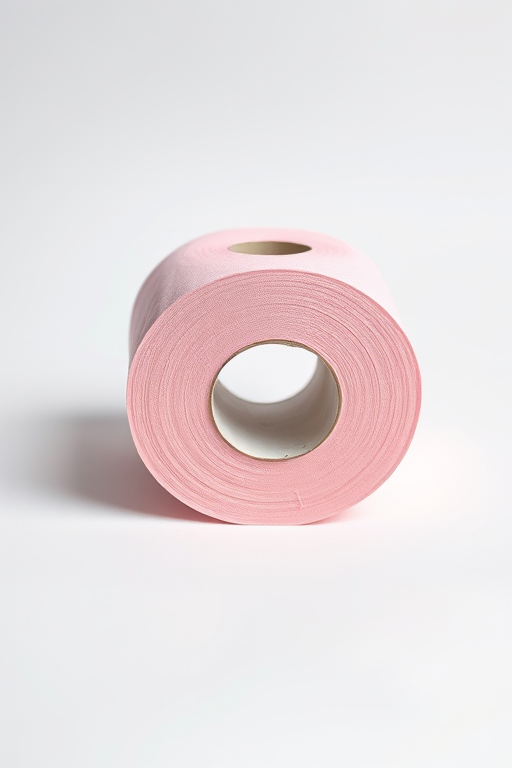 Create a high-resolution image of a pink toilet paper roll on a white background, captured with a DSLR camera at f/2.8 aperture, 50mm focal length, and ISO 100, using a macro lens for enhanced details and vibrant colors.