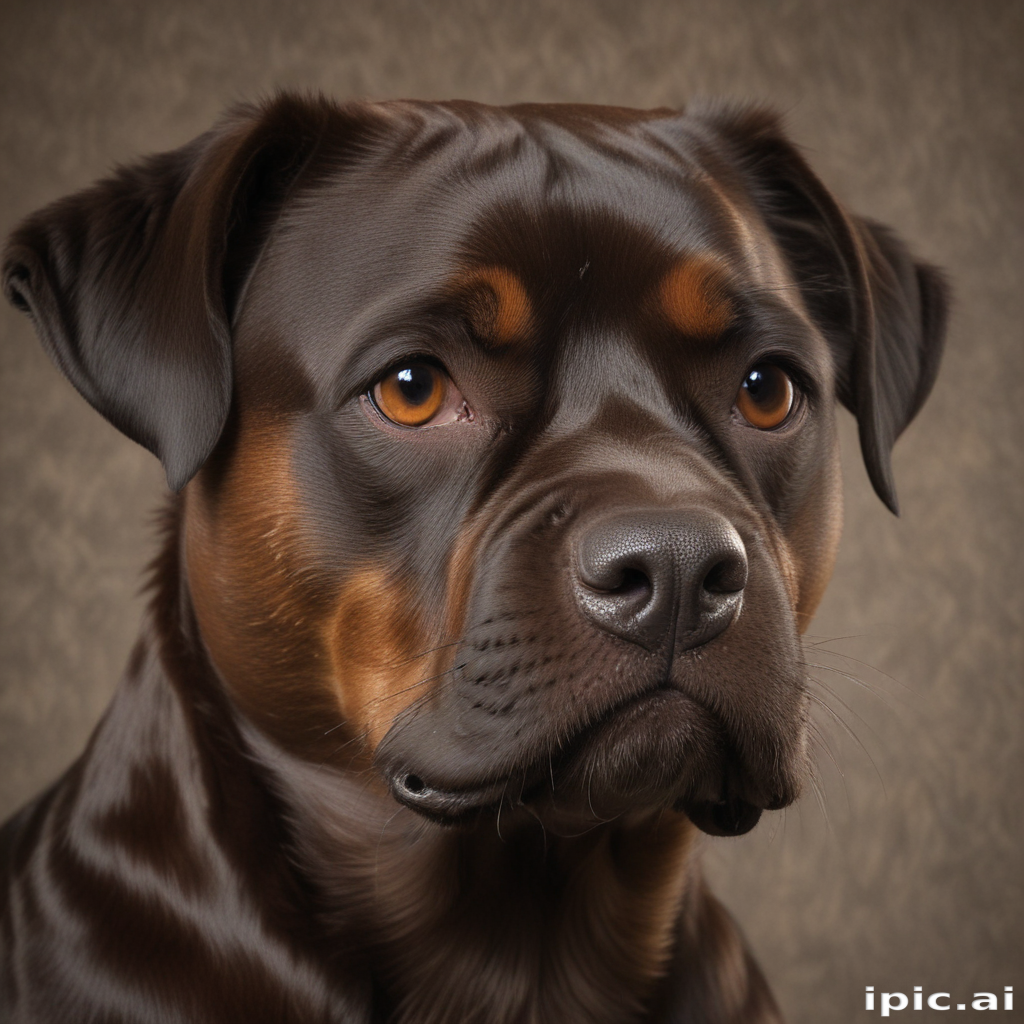 A Beautiful Portrait of a Brown and Tan Rottweiler Dog Close-Up.