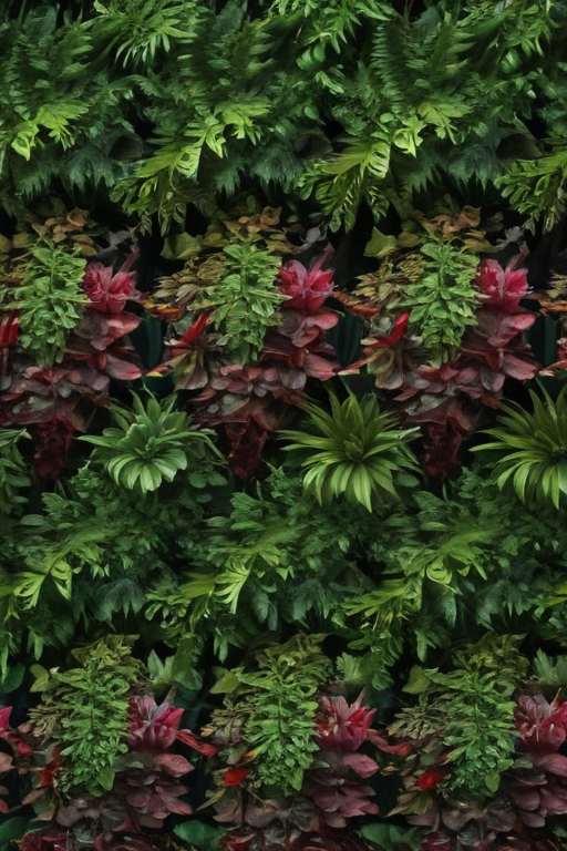 Vibrant Greenery: A Lush Vertical Garden Filled with Diverse Plants