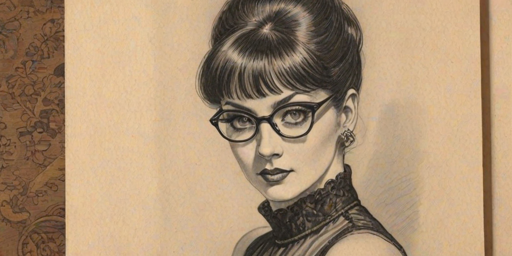 Ravishing Elvira Lind, pencil sketch, portrait of Gorgeous woman 1926s in glasses, hair style beatnik, outline, clear lines, fine lines, 8k