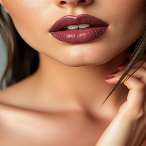 Sultry matte mauve lips, subtly lined for definition, showcasing a natural and effortless beauty, with a soft and velvety texture that enhances the overall allure