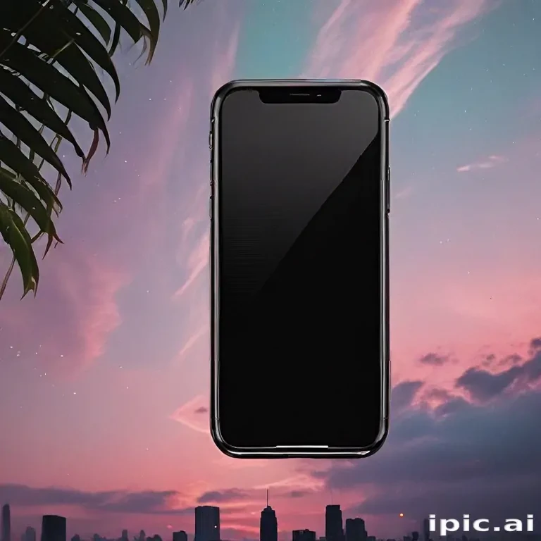 Smartphone Against a Beautiful Sunset Sky with Urban Skyline Background