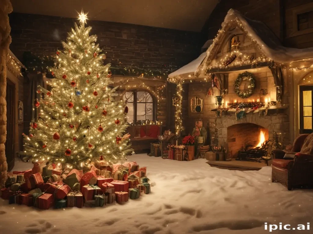 Enchanting Cozy Christmas Scene with a Beautifully Decorated Tree and Gifts