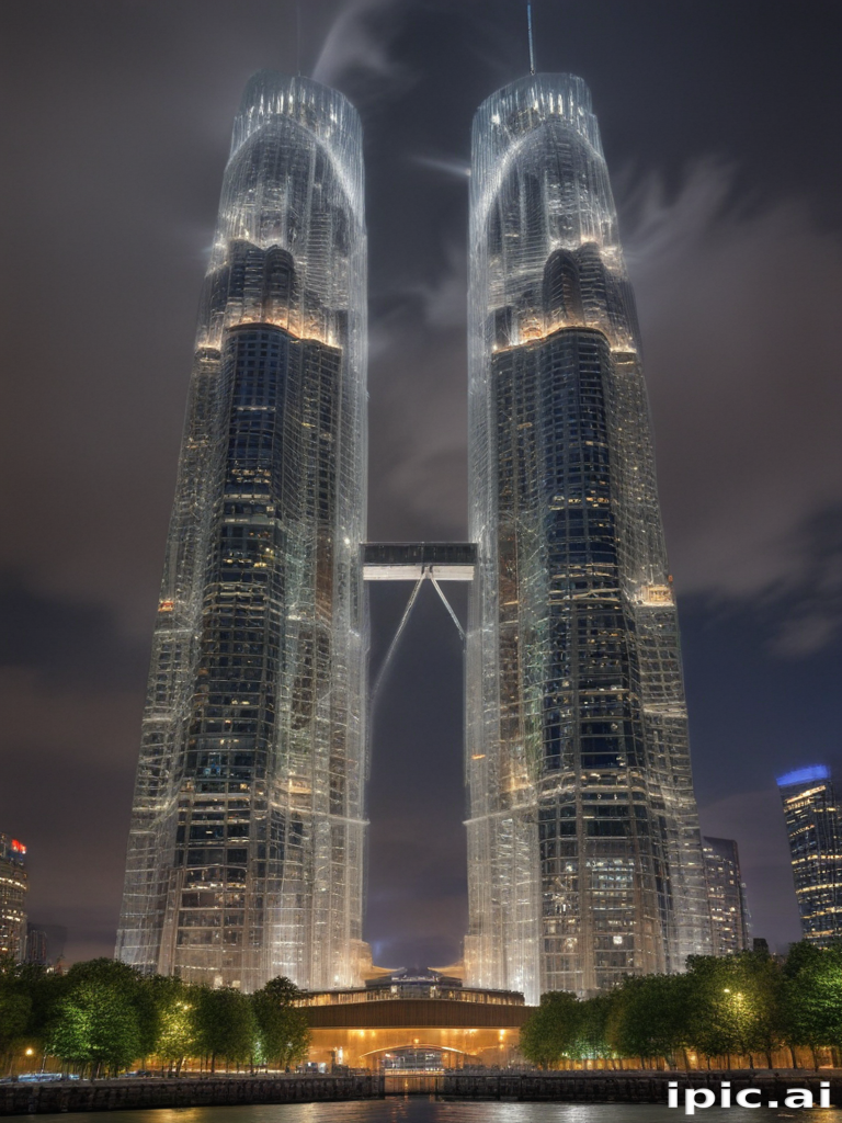 Stunning Night View of Iconic Twin Skyscrapers Illuminated Against Dark Sky