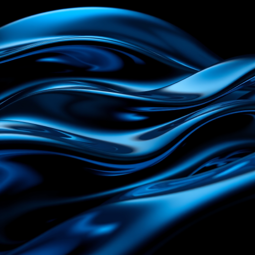generate an abstract image of flowing metallic blue and black waves with high gloss reflection, using a DSLR camera with a 50mm lens, f/2.8 aperture, ISO 100, shot from a low angle perspective to emphasize depth and texture in soft lighting conditions.