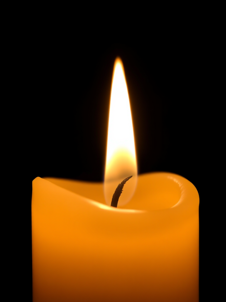 Capture a close-up of a flickering candle flame against a black background with a Canon EOS 5D Mark IV, ISO 100, aperture f/2.8, shutter speed 1/60 sec, using macro lens for enhanced detail and soft bokeh effect.