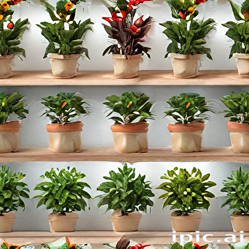 Colorful Collection of Potted Plants Displayed on Wooden Shelves Indoors