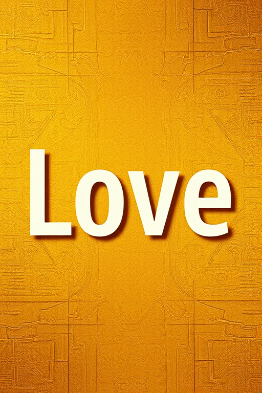 Create a high-resolution image featuring a stylized representation of the word "Love" in a modern font, set against a textured golden-brown background, captured with a DSLR camera at f/1.8 aperture, ISO 100, 50mm lens, in a portrait view to enhance depth and detail.