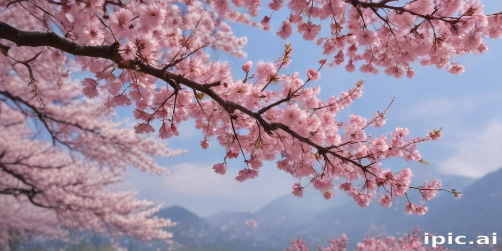 Beautiful Cherry Blossom Trees in Full Bloom Against a Scenic Background