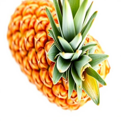 Create a high-resolution illustration of a pineapple with clear, defined lines against a white background, using a DSLR camera with a 50mm lens, aperture set to f/8 for sharp detail, ISO 100 for minimal noise, and a slight overhead angle for a dynamic view.