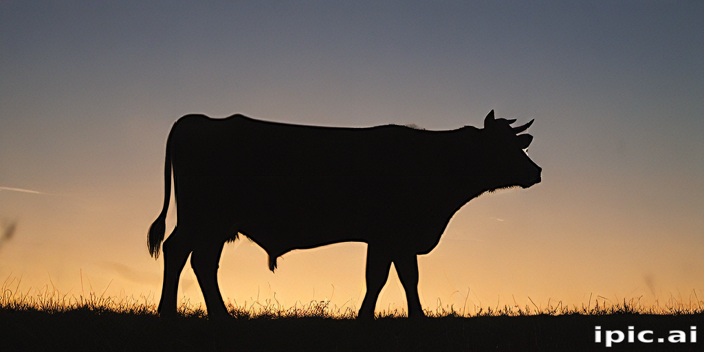 Silhouette of a Cow Against a Beautiful Sunset Sky Background