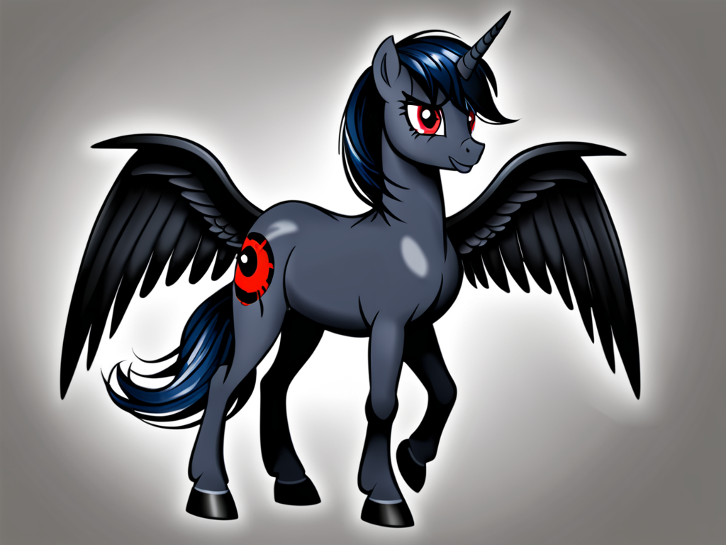 mlp pony dark alicorn with white markings on face red eyes black luna mane style