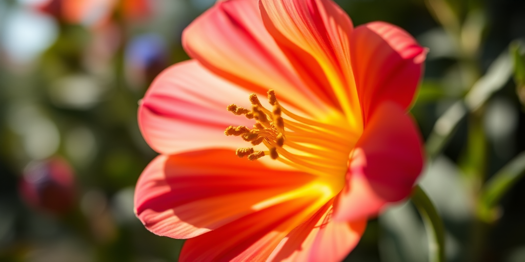 Create a high-resolution image with a shallow depth of field, 50mm lens, f/1.8 aperture, ISO 100, 1/200s shutter speed, using a DSLR camera, capturing a close-up view of a flower in natural sunlight with vibrant colors and sharp details.