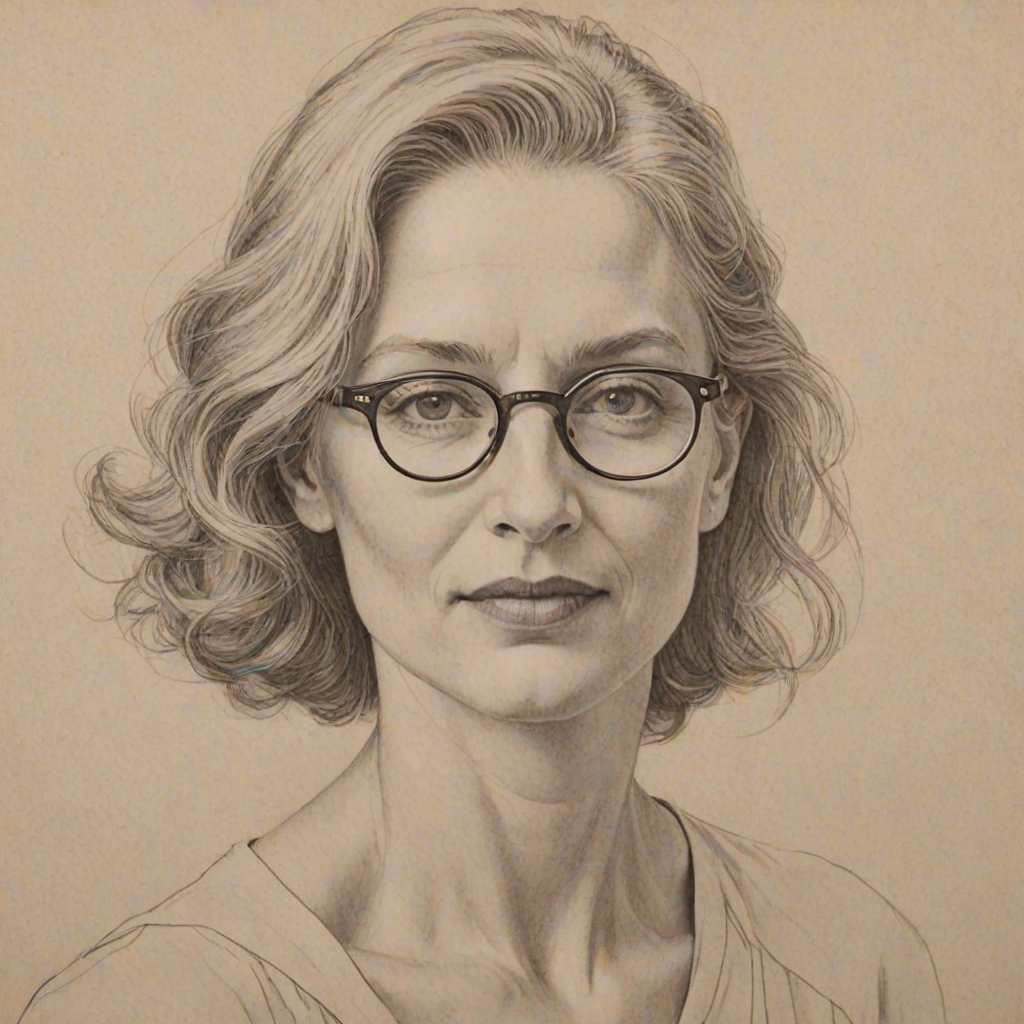Dazzling Annie Leibovitz, pencil sketch, portrait of Fetching woman 1925s in glasses, hair style beatnik, outline, clear lines, fine lines, 8k