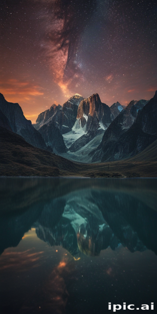 Majestic Mountain Landscape Under a Starry Sky and Peaceful Reflection