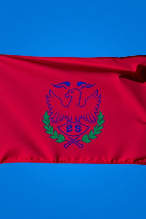 Create a high-resolution image of the Alberta flag with a clear blue background, using a DSLR camera with a 50mm lens, aperture set to f/8, ISO 100, and a slight vignette effect to enhance the colors.