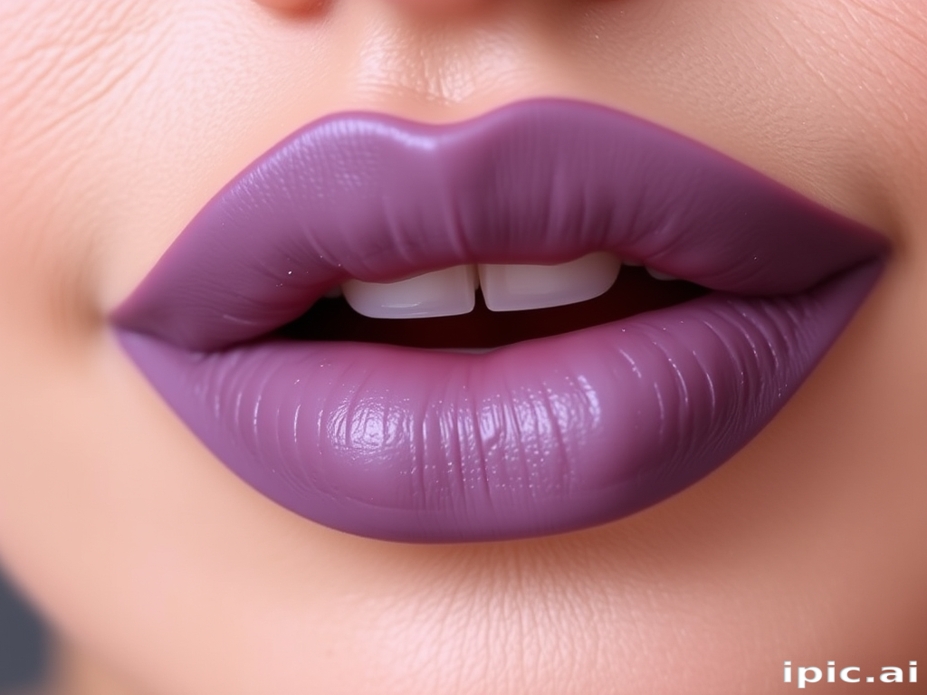 Elegant "Moonlit Mauve" lip style boasts a soft, matte lavender hue with subtle shimmer, evoking the ethereal beauty of twilight and enhancing natural lip contours with its velvety texture